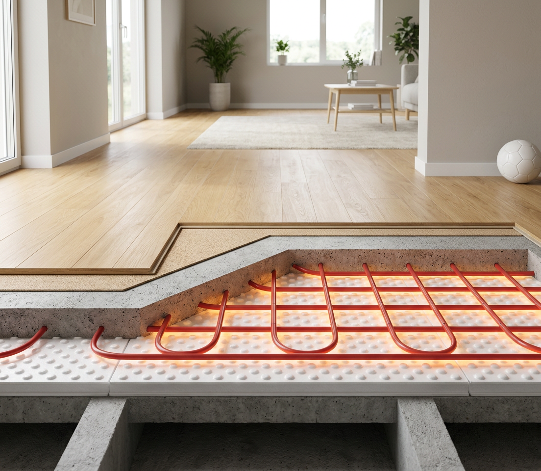 Põrandakütte torustik lõikes